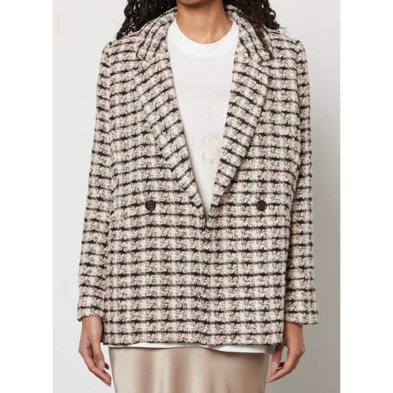 Anine Bing Diana Tweed Double Breasted Blazer Women's Xl Black Pink